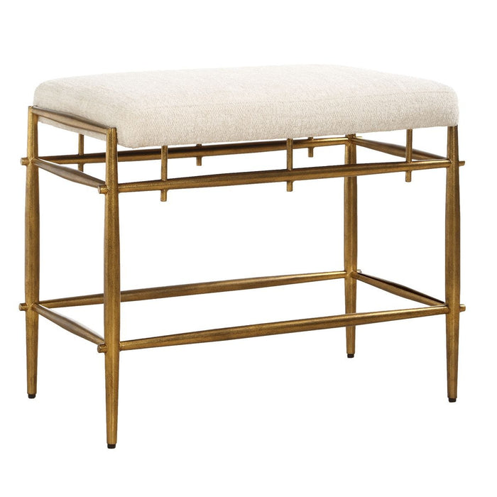Karleen Small Bench - brass and chenille and white