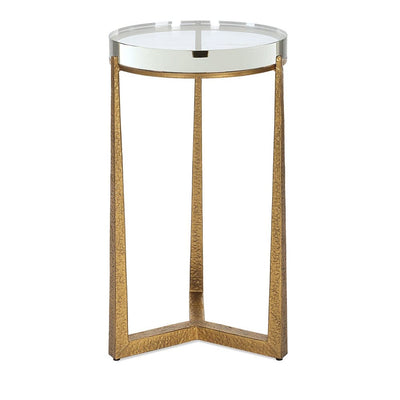 Midas Round Accent Table, Gold - crystal top with gold iron legs