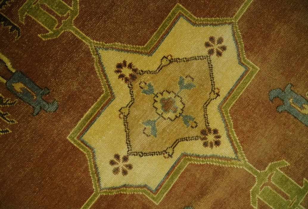 8.8x11.9 Rust, Gold and Blue Heriz Traditional Vintage Style Antique Look Hand Knotted Wool Area Rug