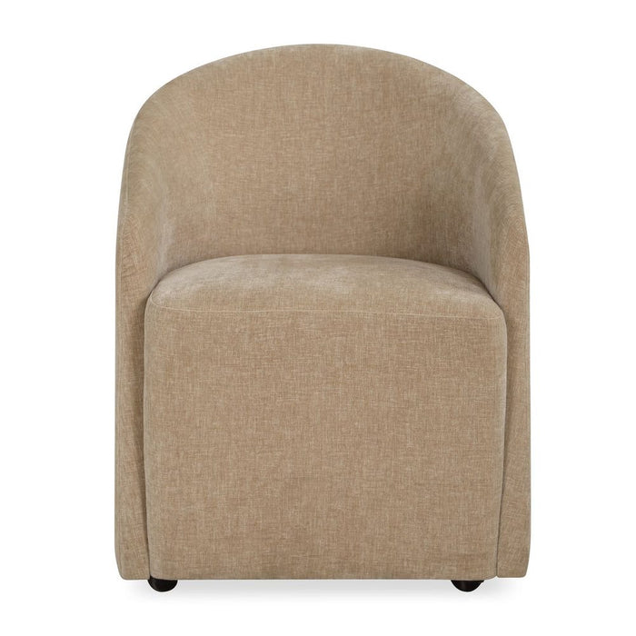 Harbor Dining Chair Flax - barrel back design with flax polyester velvet upholstery and casters