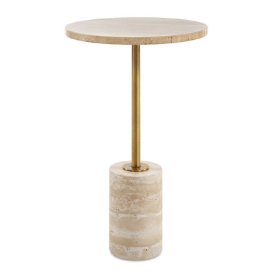 Malya Accent Table - travertine top with brass stem