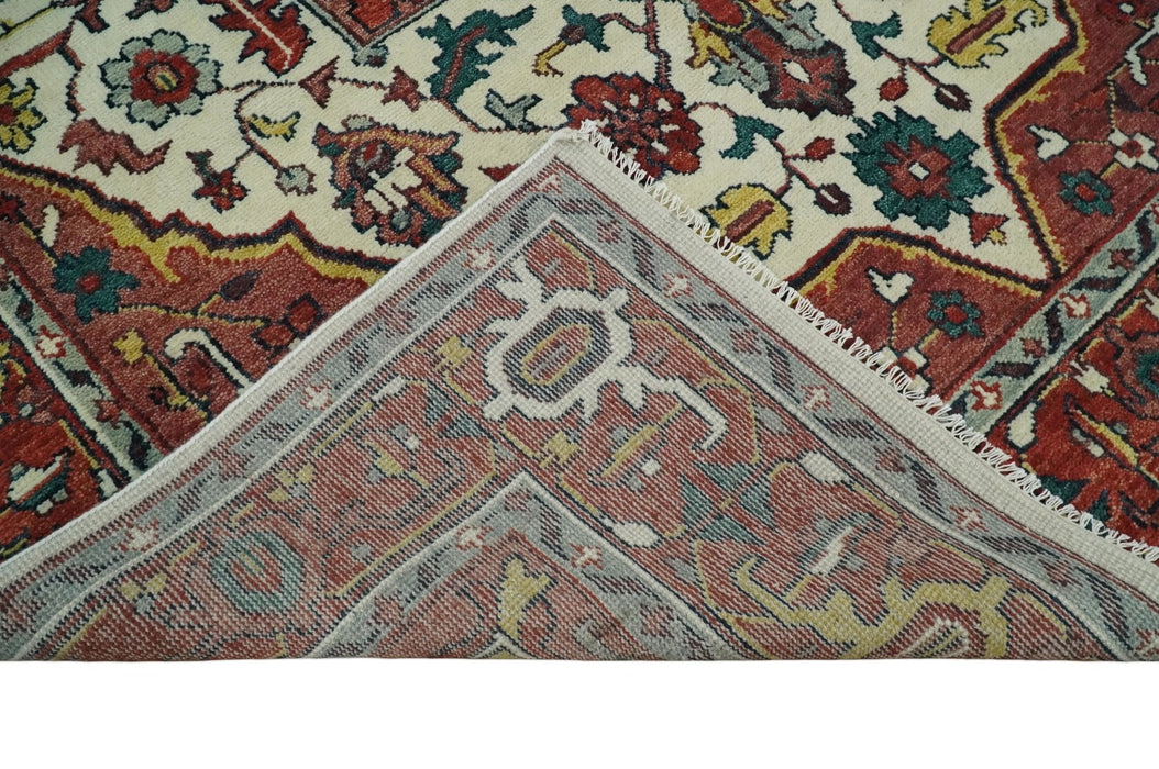 8x10, 9x12, 10x14 and 12x15 Hand Knotted Ivory and Rust Traditional Area Rug