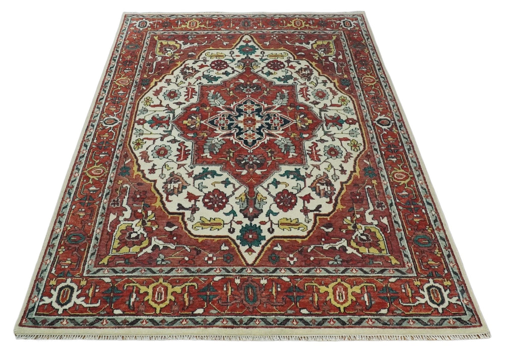 8x10, 9x12, 10x14 and 12x15 Hand Knotted Ivory and Rust Traditional Area Rug