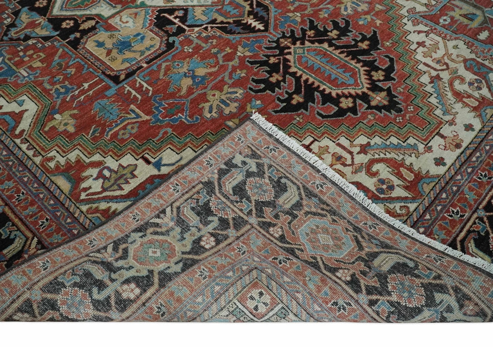 8x10 and 9x12 Hand Knotted Rust, Ivory and Black Traditional Wool Area Rug