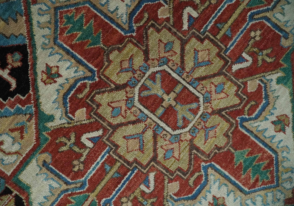 8x10 and 9x12 Hand Knotted Rust, Ivory and Black Traditional Wool Area Rug