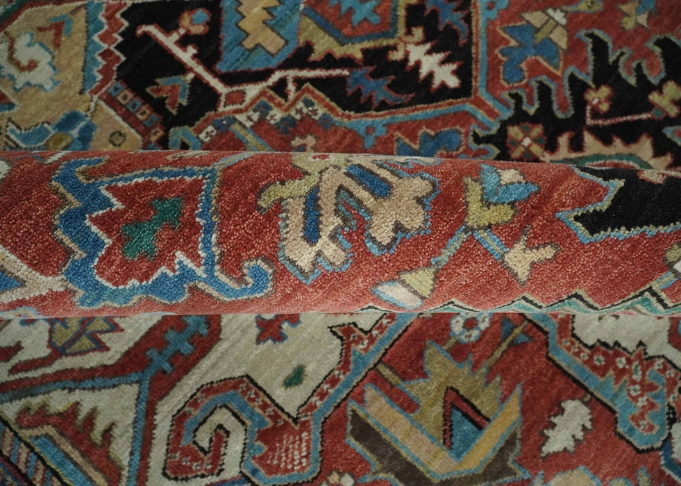 8x10 and 9x12 Hand Knotted Rust, Ivory and Black Traditional Wool Area Rug