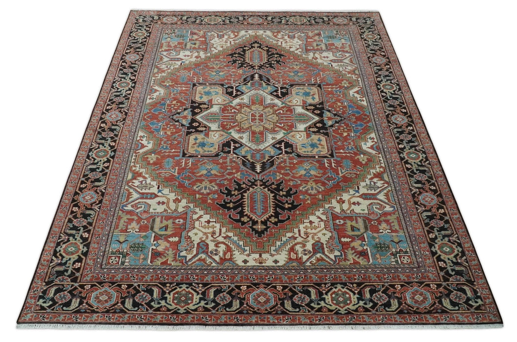 8x10 and 9x12 Hand Knotted Rust, Ivory and Black Traditional Wool Area Rug