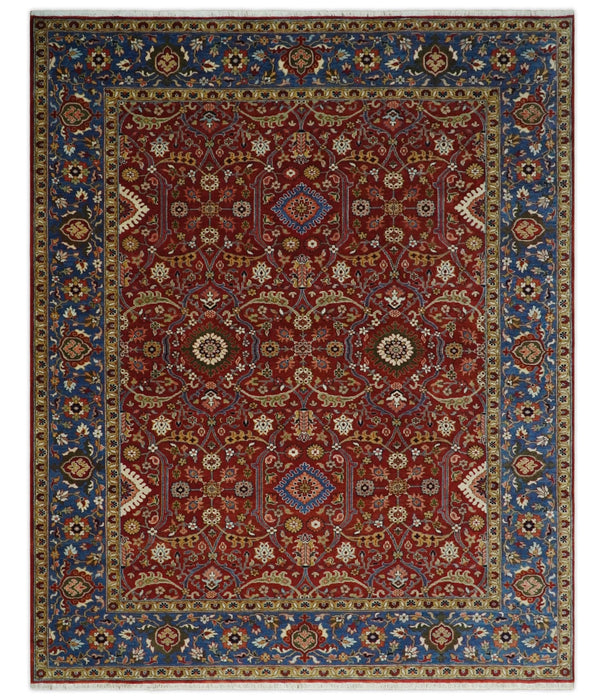 8x10 Fine Hand Knotted Rust and Blue Traditional Vintage Antique Persian Wool Rug | TRDCP851810