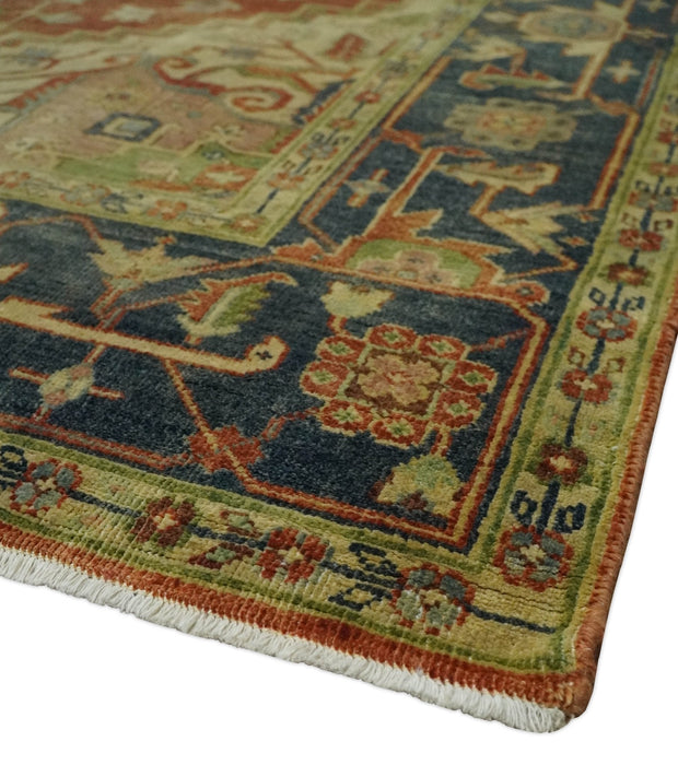 8x10 Gold, Rust and Charcoal Heriz Serapi Traditional Vintage Turkish Style Antique Look Hand Knotted Wool Area Rug | N361810