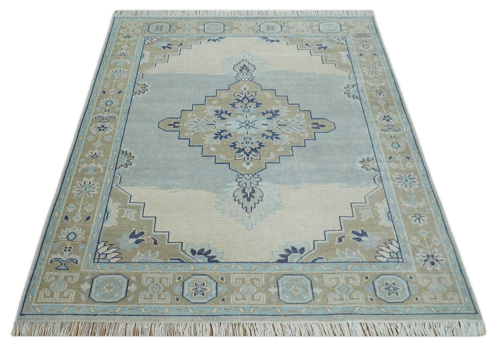 8x10 Hand Knotted Heriz Serapi Blue, Beige and Brown Traditional Antique Persian Area Rug | AC29810