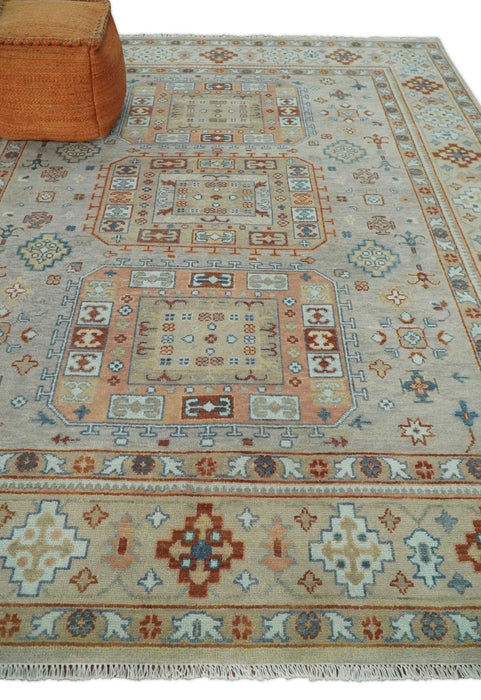 8x10 Hand Knotted Peach, Gray and Camel Traditional Persian Oushak Area Rug | TRDCP836810