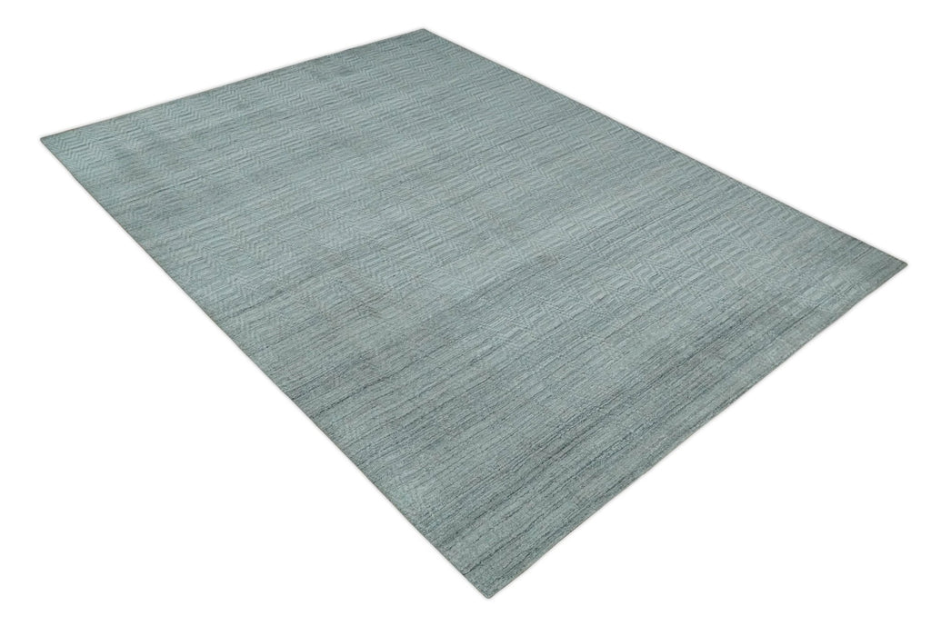 8x10 Hand Made Solid Silver, Gray and Brown Scandinavian Blended Wool Flatwoven Area Rug | KE12