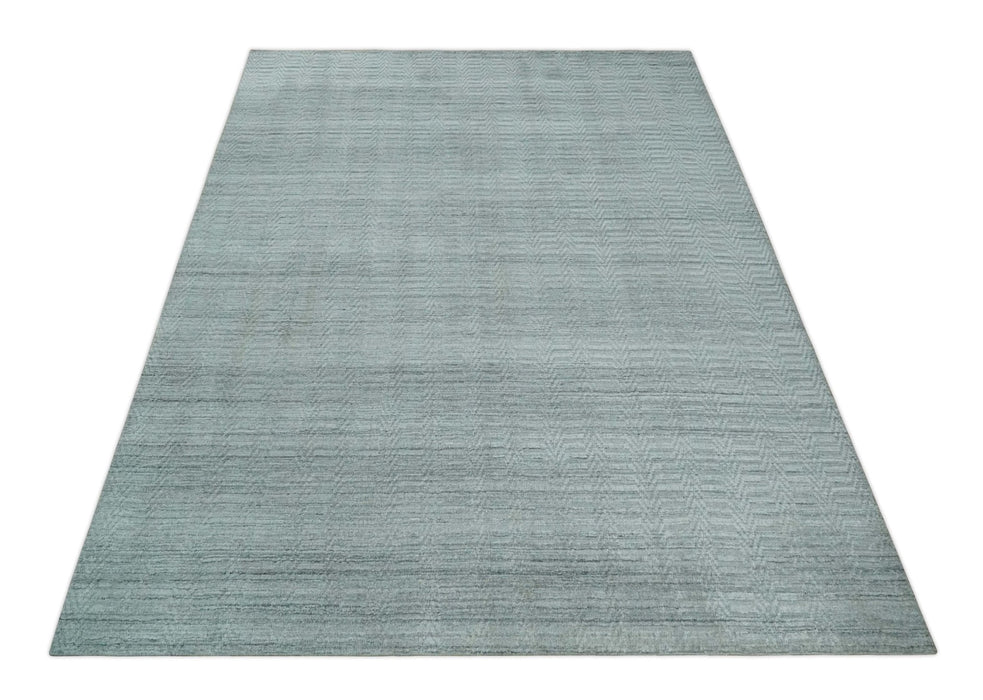 8x10 Hand Made Solid Silver, Gray and Brown Scandinavian Blended Wool Flatwoven Area Rug | KE12