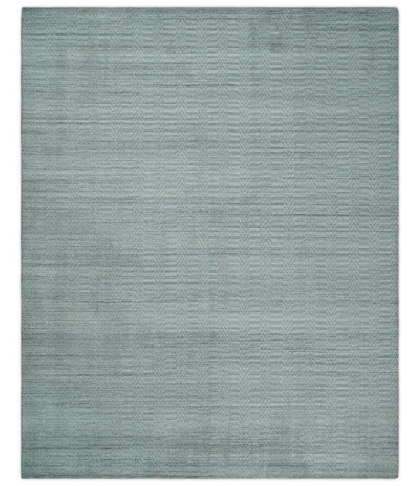 8x10 Hand Made Solid Silver, Gray and Brown Scandinavian Blended Wool Flatwoven Area Rug | KE12