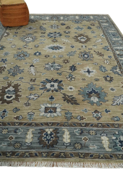 8x10 Traditional Beige and Gray Antique Style Floral Hand knotted Wool Area Rug