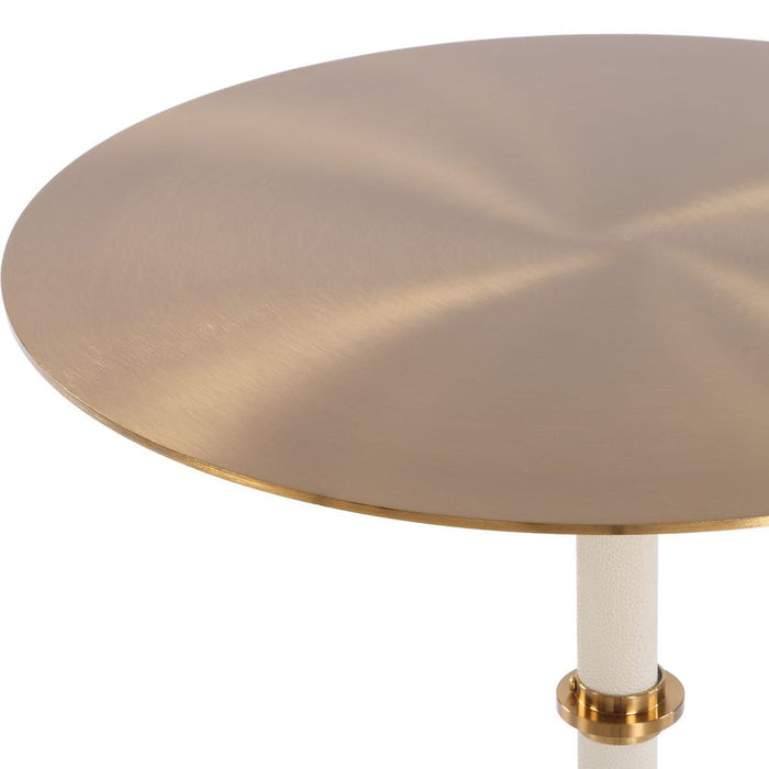 Cyprus Accent Table - white faux shagreen with brass