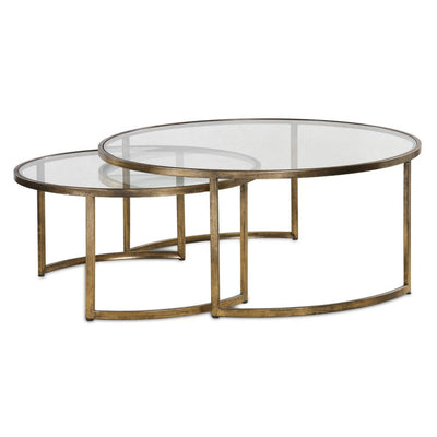 Rhea Nesting Coffee Tables, Gold - hand forged iron in antiqued gold leaf