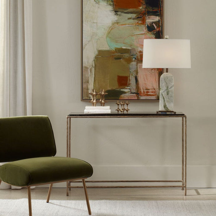 Ovard Console Table - cast glass top with brass frame