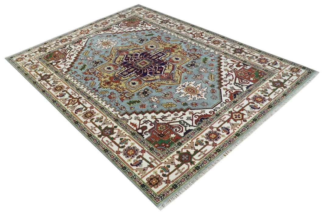 9x12 and Runner Traditional Mustard, Silver and Ivory Hand knotted wool Area Rug