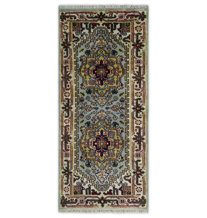 9x12 and Runner Traditional Mustard, Silver and Ivory Hand knotted wool Area Rug