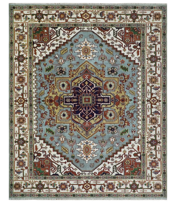 9x12 and Runner Traditional Mustard, Silver and Ivory Hand knotted wool Area Rug