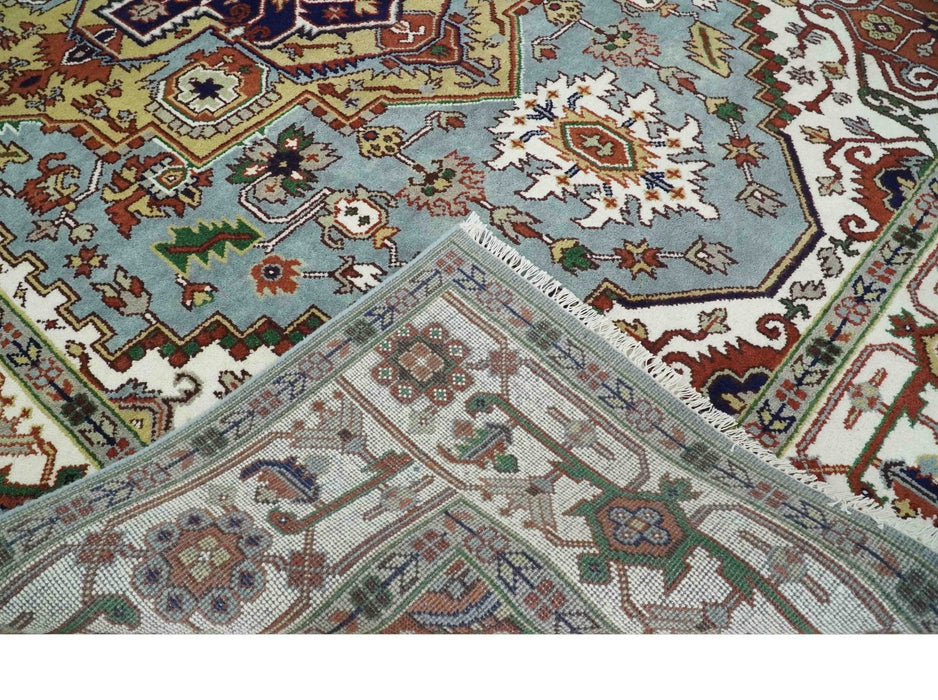 9x12 and Runner Traditional Mustard, Silver and Ivory Hand knotted wool Area Rug