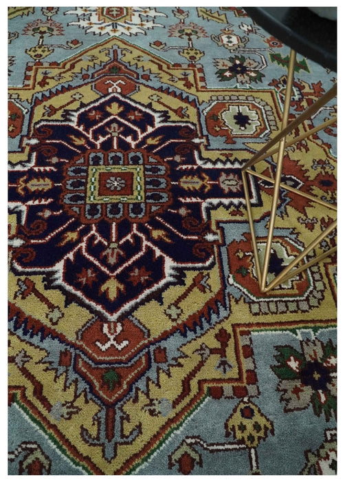 9x12 and Runner Traditional Mustard, Silver and Ivory Hand knotted wool Area Rug