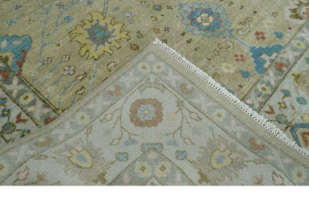 9x12 Hand Knotted Beige and Ivory Floral Traditional Persian Oushak Wool Rug | TRDCP1205912S