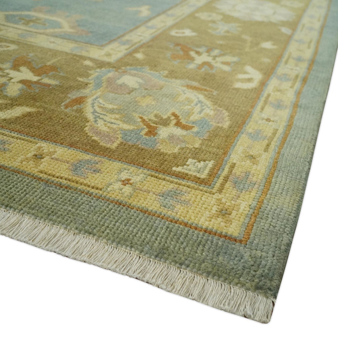 9x12 Hand Knotted Blue and Brown Traditional Antique Style Wool Area Rug