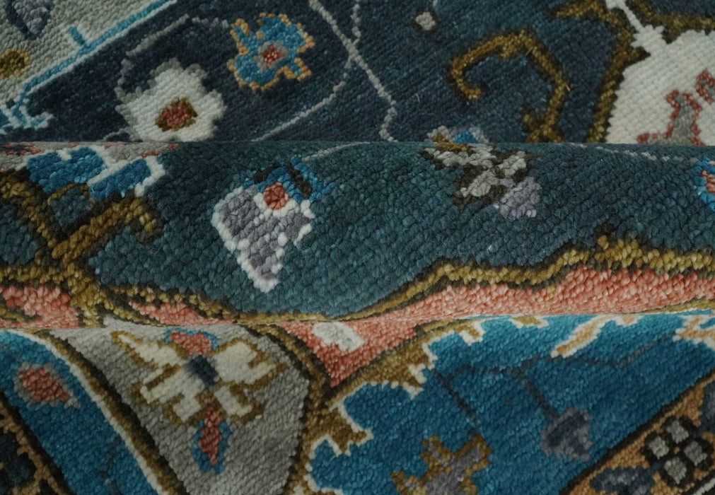 9x12 Rust, Silver, Blue and Ivory Hand Knotted Traditional Heriz Serapi Wool Area Rug