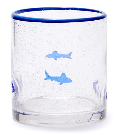 White shark double old fashioned drinking glass- set of 8 - kitchenware - coastal style