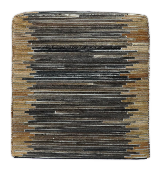 Brown and Black Square Leather Pouf Ottoman, Striped Patchwork Pouf Footstool, Side table, Seat , Foot Rest | TRD105