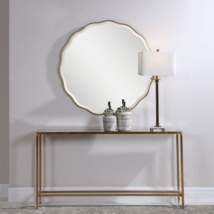 Aneta Round Mirror Gold - antiqued gold leaf wood