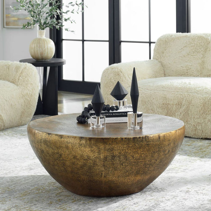 Gilded Dome Coffee Table - hammered aluminum in antique gold