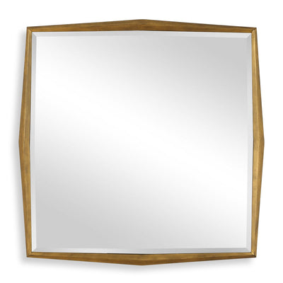 On Point Square Mirror - gold finish and wood