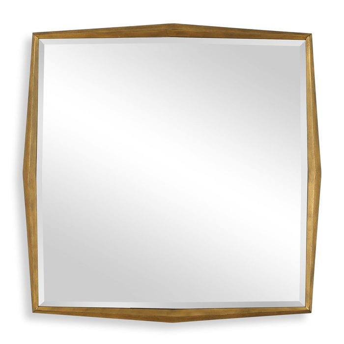On Point Square Mirror - gold finish and wood