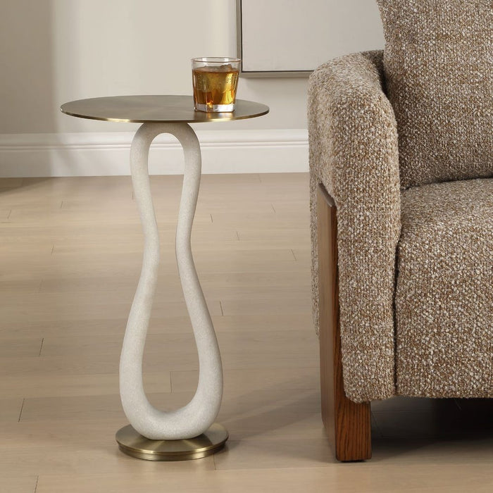 Sonia Accent Table - white stone base with brass top