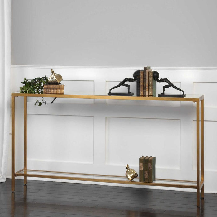 Hayley Console Table, Gold - gold leaf iron with mirrored top