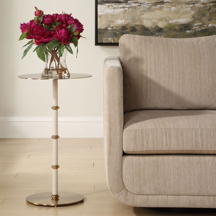 Cyprus Accent Table - white faux shagreen with brass