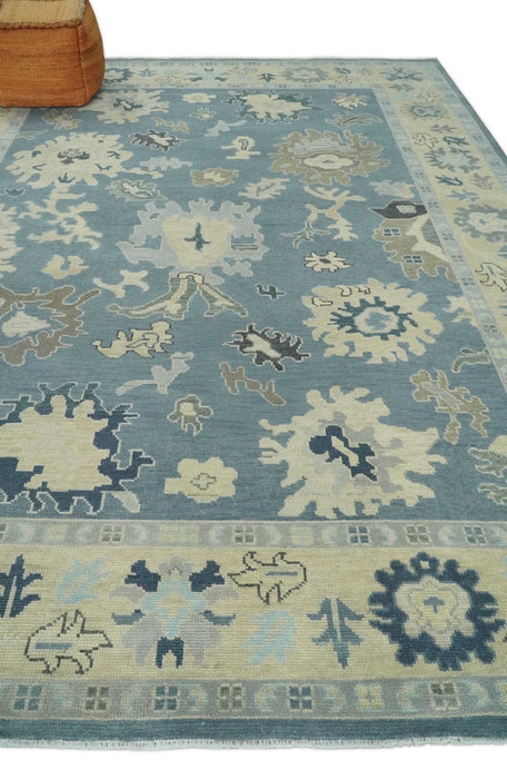 Antique Blue and Beige Multi size Hand Knotted Traditional Oushak Wool Area Rug