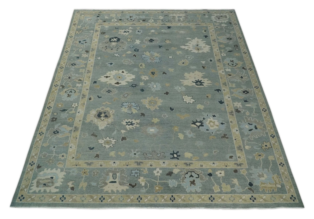 Antique Finish Multi Size Hand Knotted Oushak Silver and Beige Traditional Area Rug
