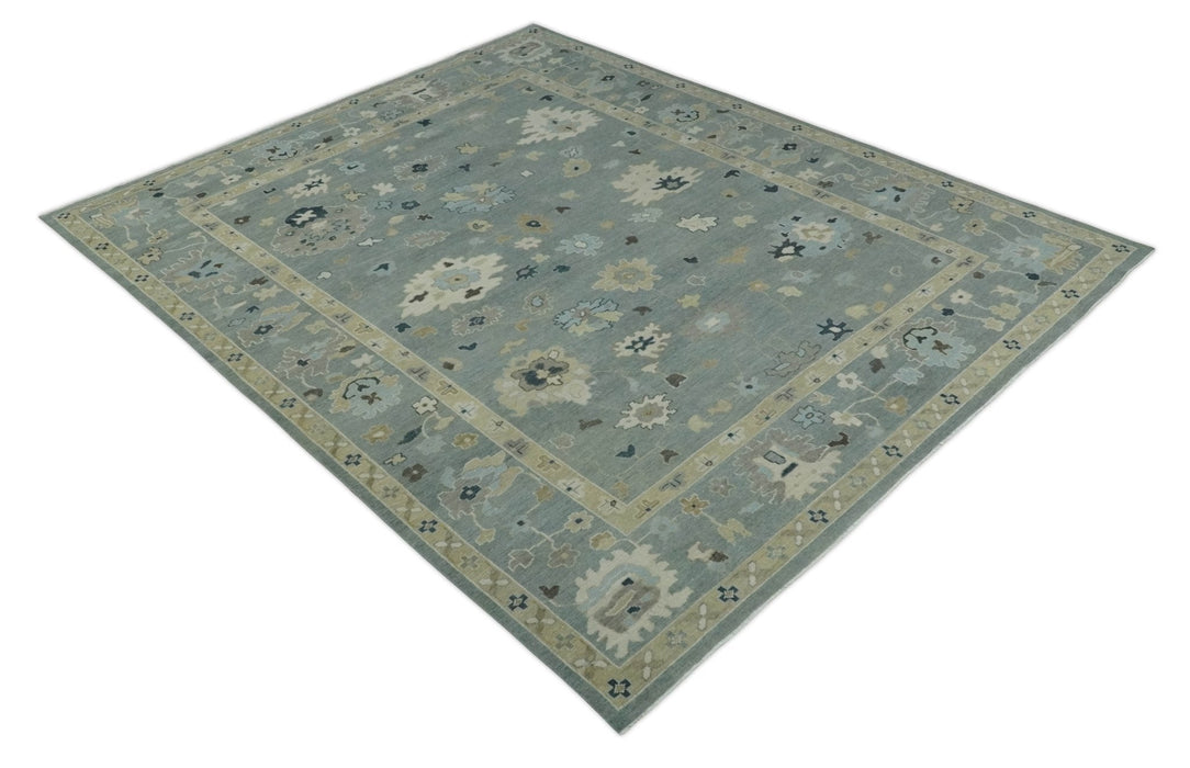 Antique Finish Multi Size Hand Knotted Oushak Silver and Beige Traditional Area Rug
