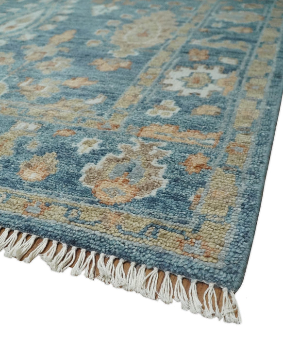 Antique Hand Knotted 8x10 Blue, Beige and Rust Traditional Oushak Wool Rug | TRD2782810S