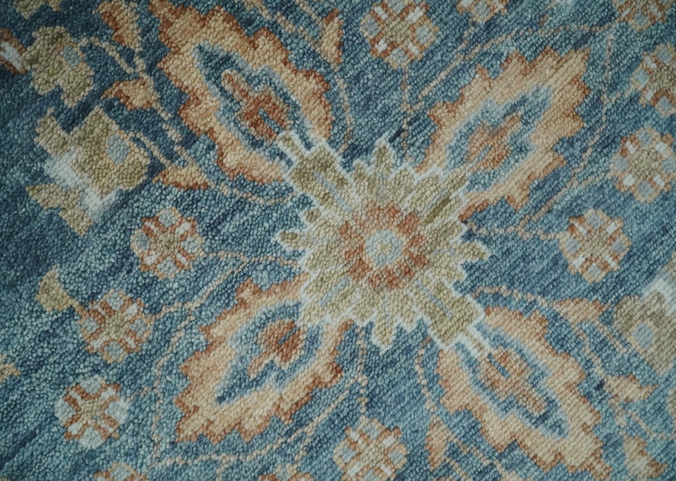 Antique Hand Knotted 8x10 Blue, Beige and Rust Traditional Oushak Wool Rug | TRD2782810S