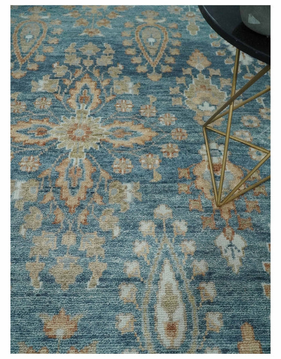 Antique Hand Knotted 8x10 Blue, Beige and Rust Traditional Oushak Wool Rug | TRD2782810S