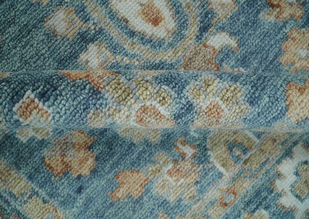 Antique Hand Knotted 8x10 Blue, Beige and Rust Traditional Oushak Wool Rug | TRD2782810S
