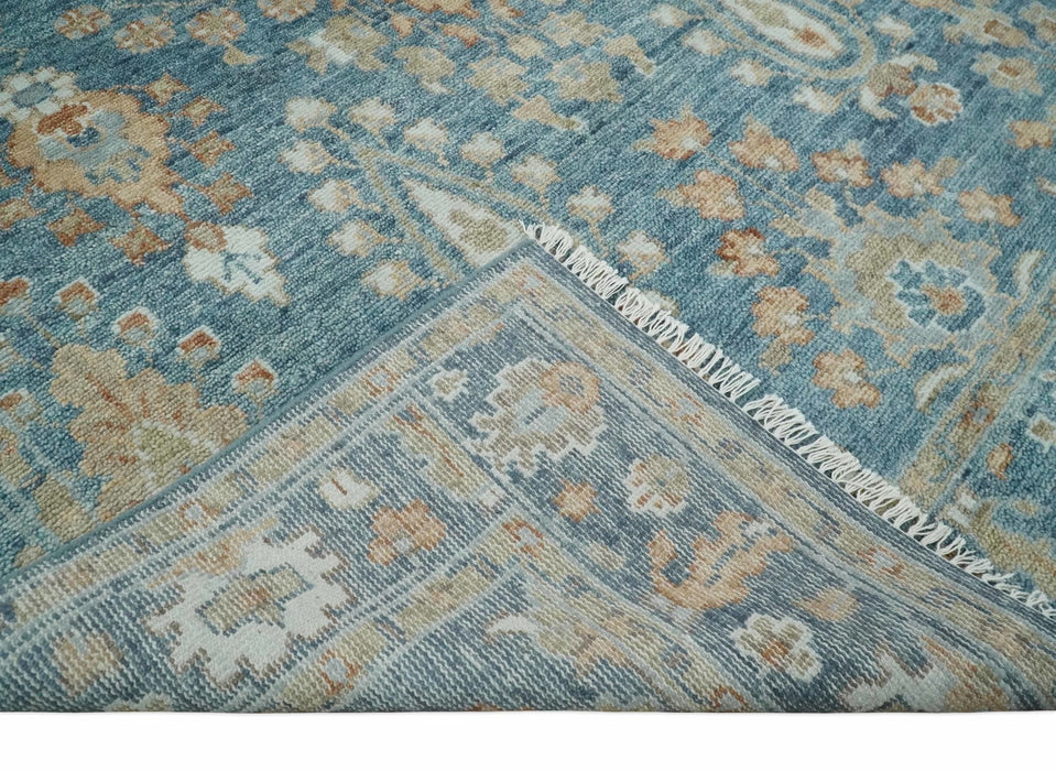 Antique Hand Knotted Blue and Beige Traditional Oushak Design Wool Rug | TRD2782