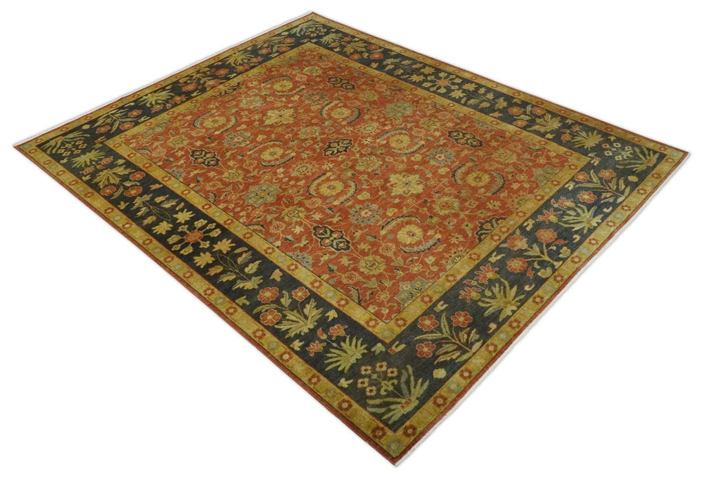 Antique Style 8x10 Rust, Black and Gold Hand Knotted Traditional Turkish Serapi Wool Area Rug
