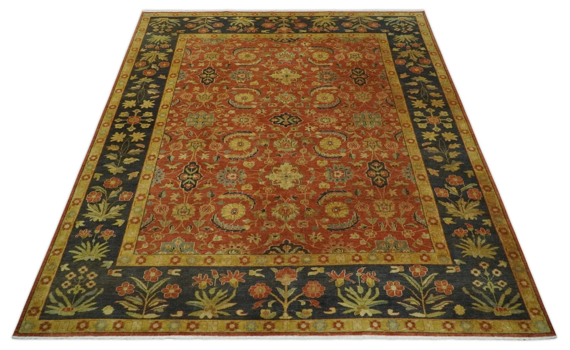 Antique Style 8x10 Rust, Black and Gold Hand Knotted Traditional Turkish Serapi Wool Area Rug
