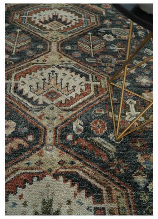 Antique Style Charcoal, Beige and Rust Hand knotted Custom Made